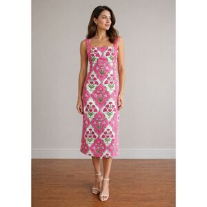 COCOLILLYS Square Neck Floral Midi Cotton Dress L
